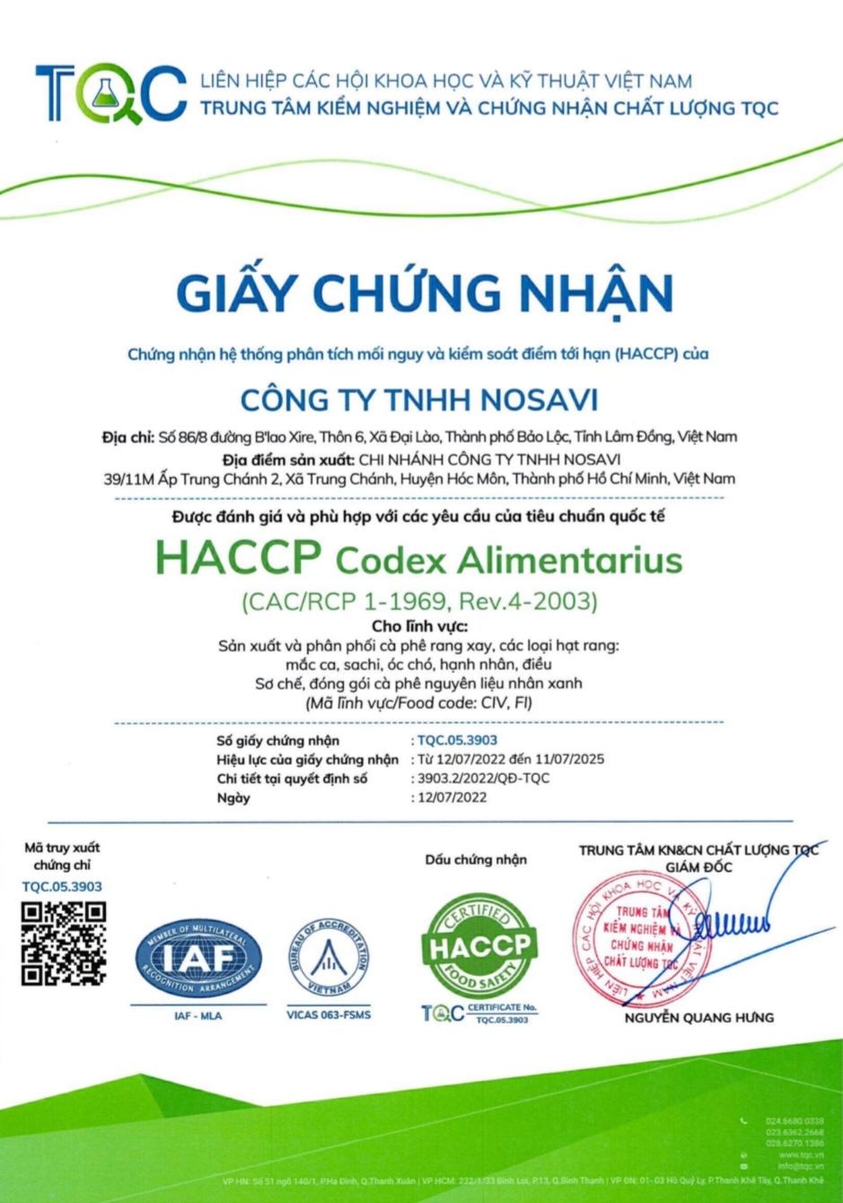 Chứng nhận chất lượng HACCP - NOSAVI